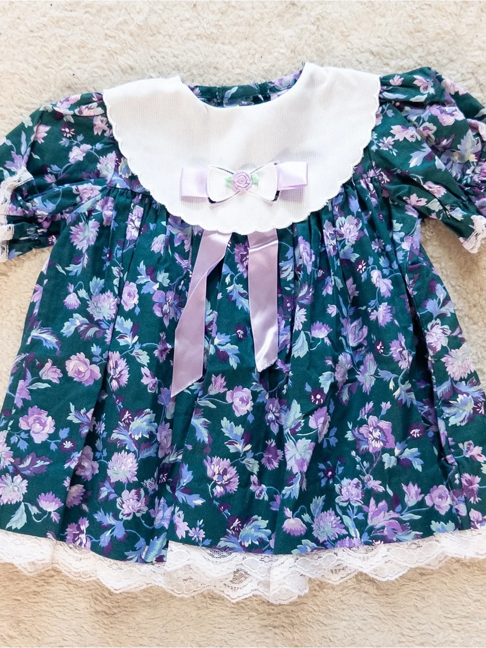 Vintage Carter’s Green Purple Floral Baby Dress 18 Months Cottagecore
